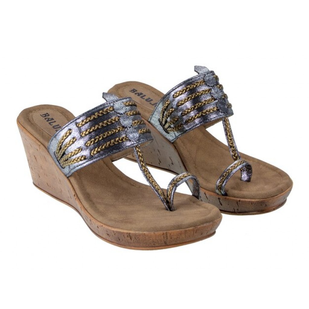 2062: Balujas Grey Wedge Heel Ladies Slipper
