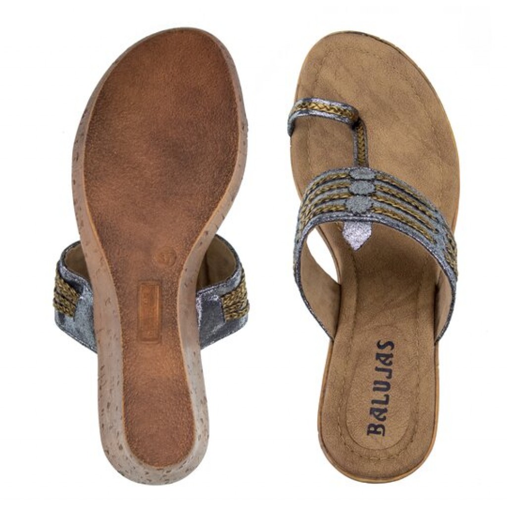 2062: Balujas Grey Wedge Heel Ladies Slipper