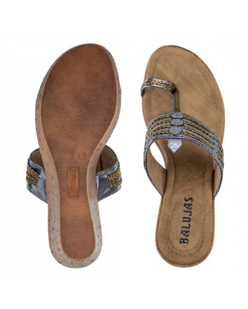 2062: Balujas Grey Wedge Heel Ladies Slipper