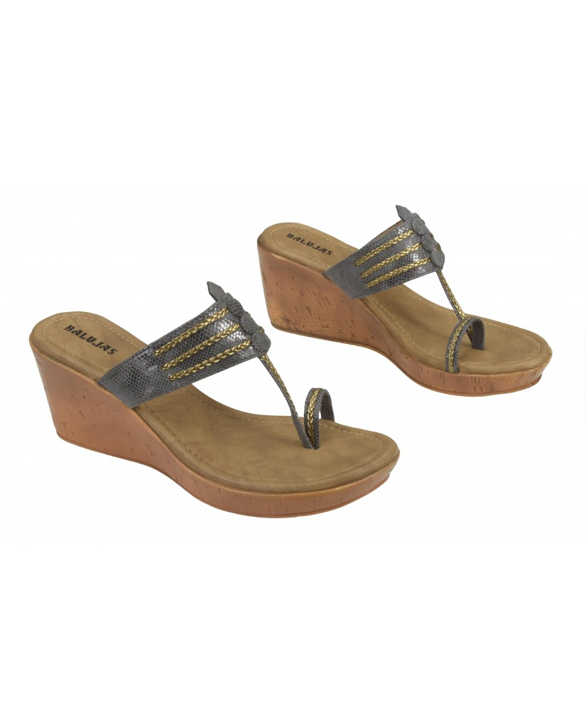 A-2063: Balujas Grey Wedge Heel Ladies Chappal