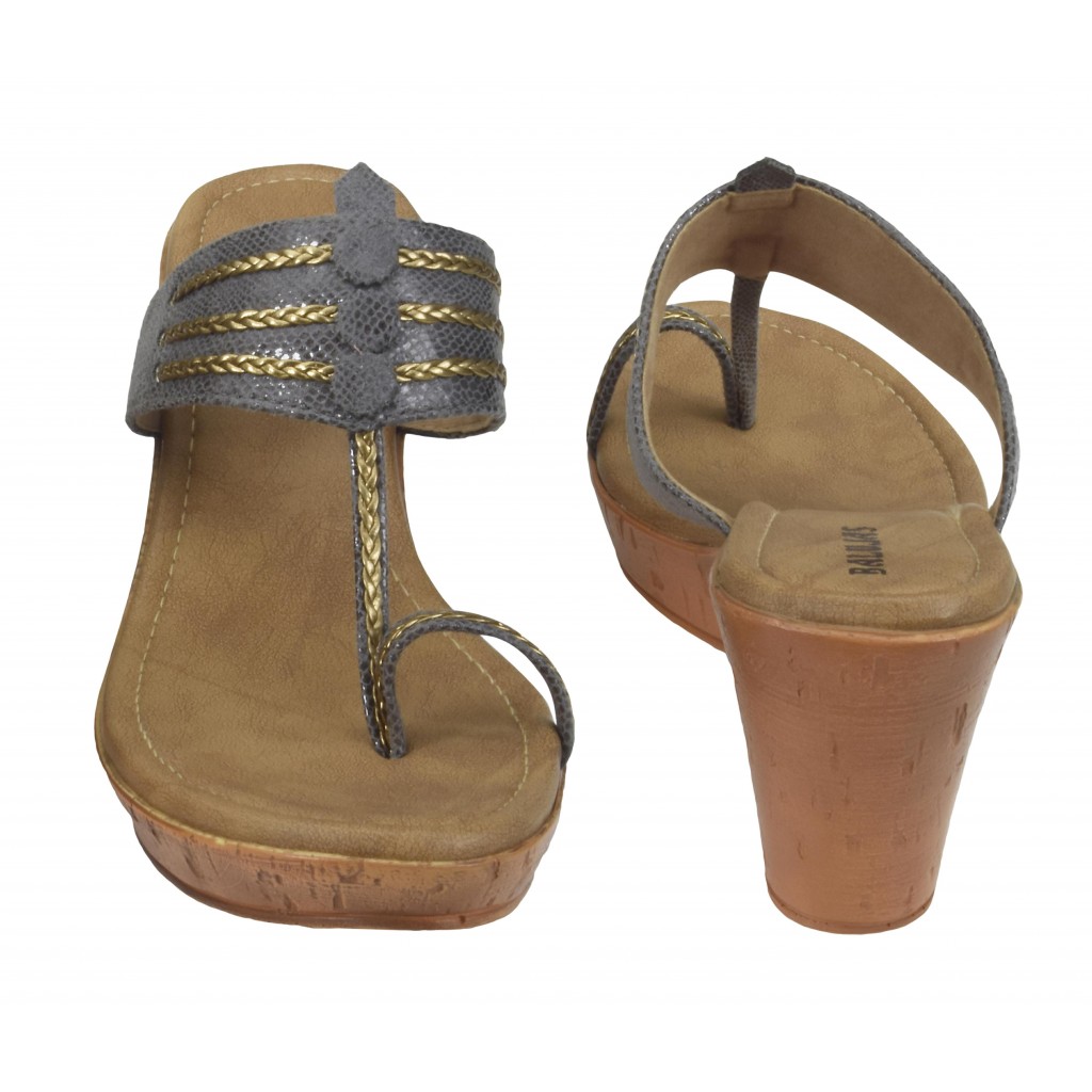 A-2063: Balujas Grey Wedge Heel Ladies Chappal