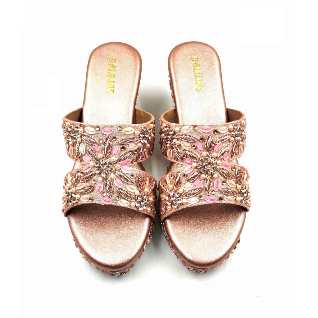 86-13: Balujas Rose-Gold Wedge Heel Slipper