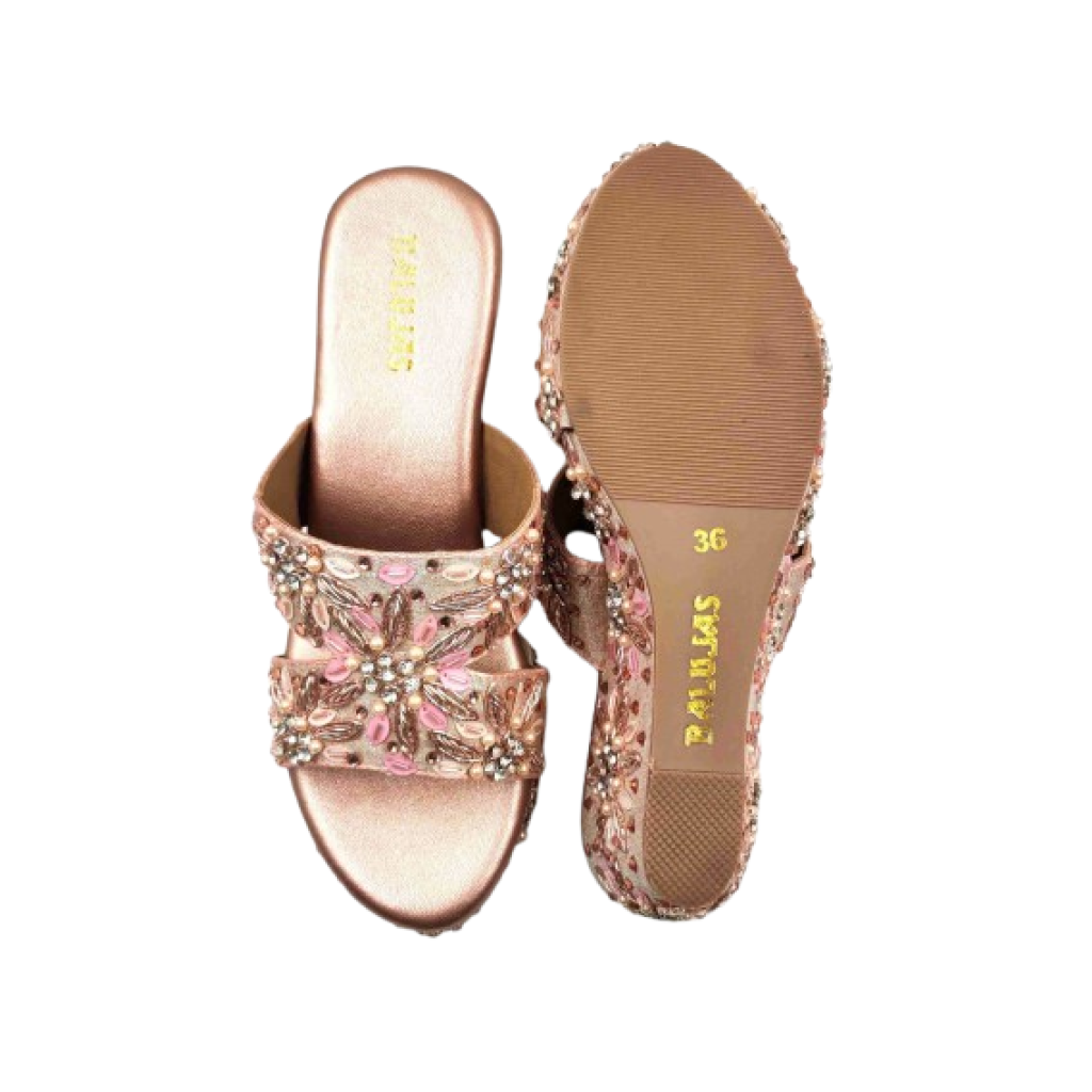 86-13: Balujas Rose-Gold Wedge Heel Slipper