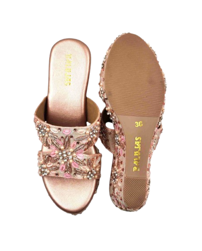 86-13: Balujas Rose-Gold Wedge Heel Slipper