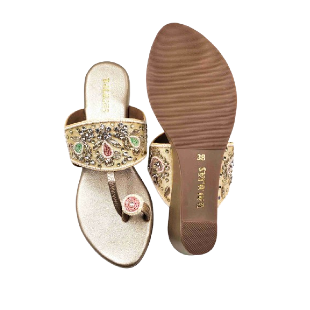 86-163: Balujas Golden Wedge Heel Slipper