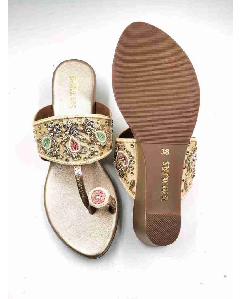 86-163: Balujas Golden Wedge Heel Slipper