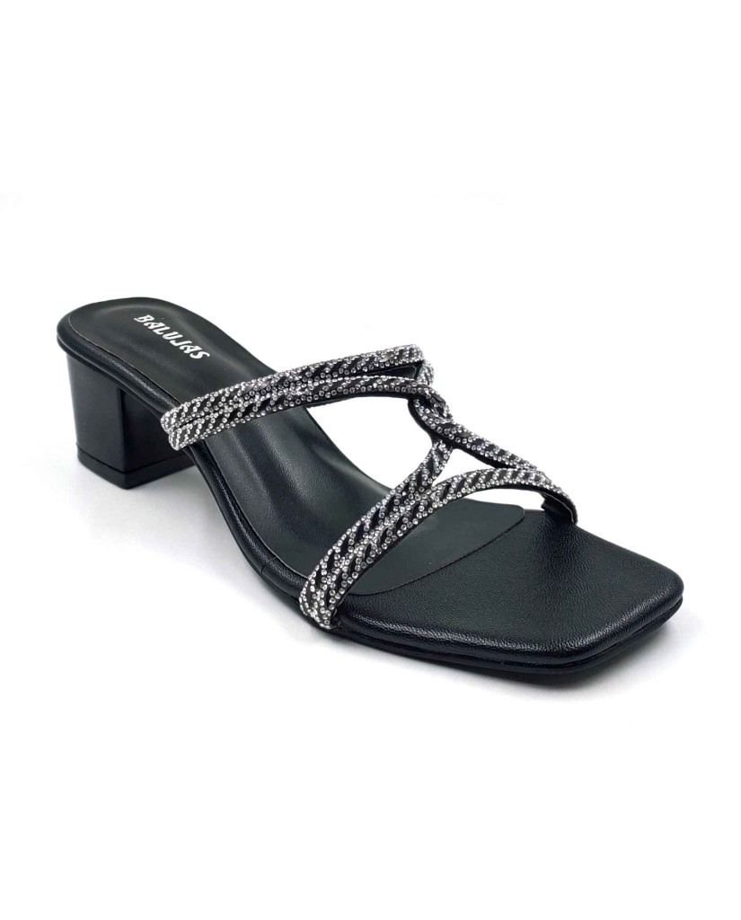 2168: Balujas Women's Black Block Heel Sandal