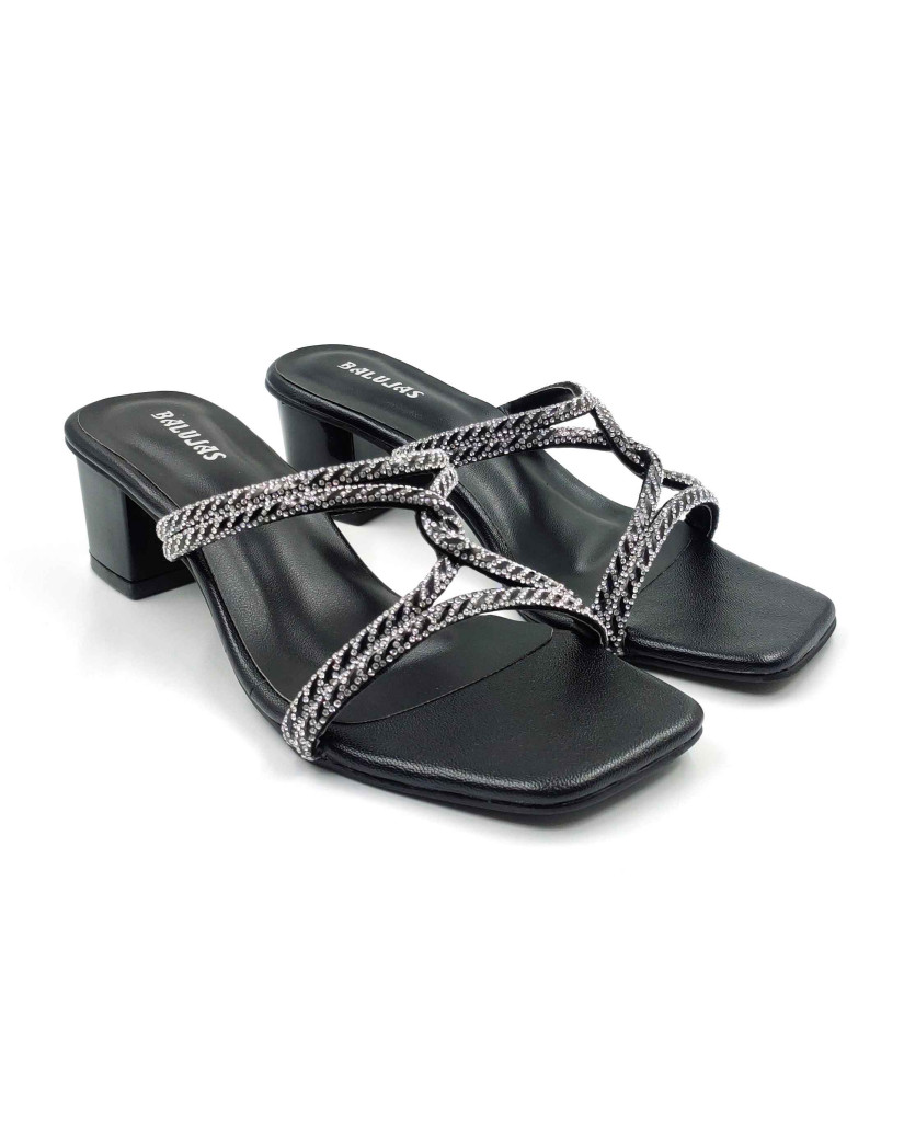 2168: Balujas Women's Black Block Heel Sandal