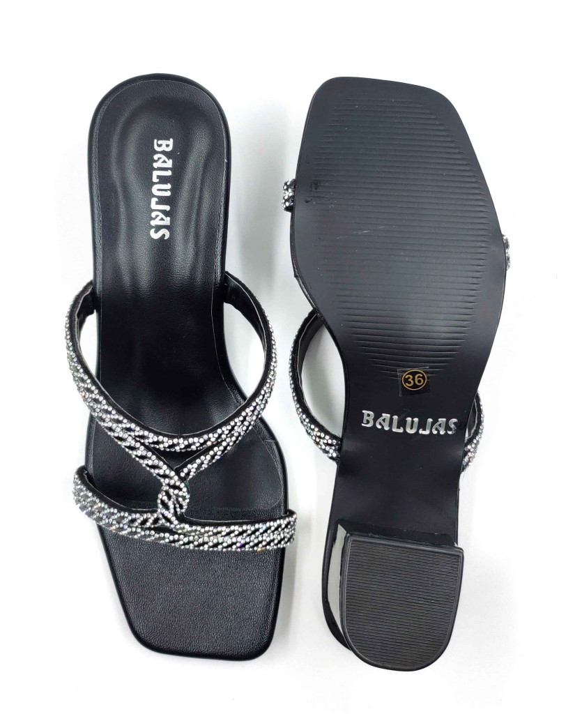 2168: Balujas Women's Black Block Heel Sandal