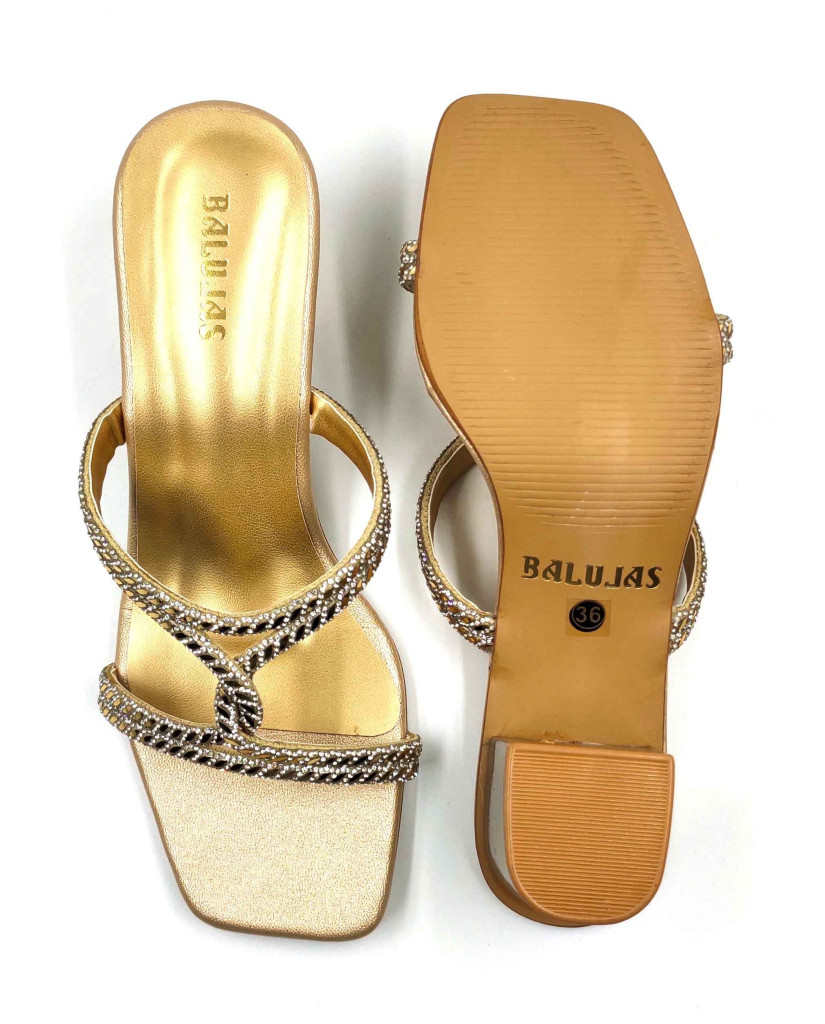 2168: Balujas Women's Gold Block Heel Sandal