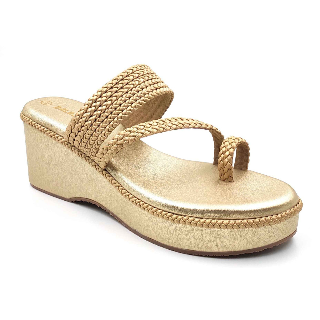 1115 Balujas Gold Wedge Heel Ladies Chappal