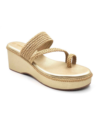 1115 Balujas Gold Wedge Heel Ladies Chappal
