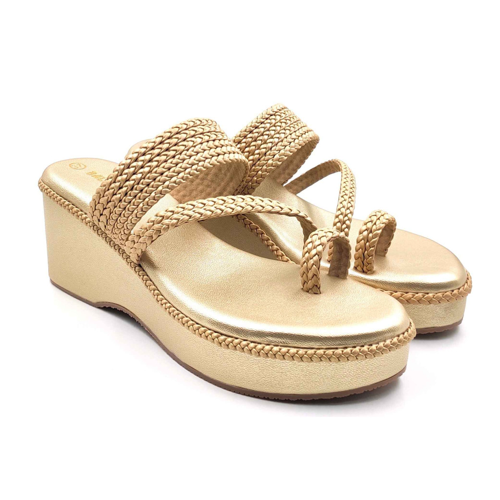 1115 Balujas Gold Wedge Heel Ladies Chappal