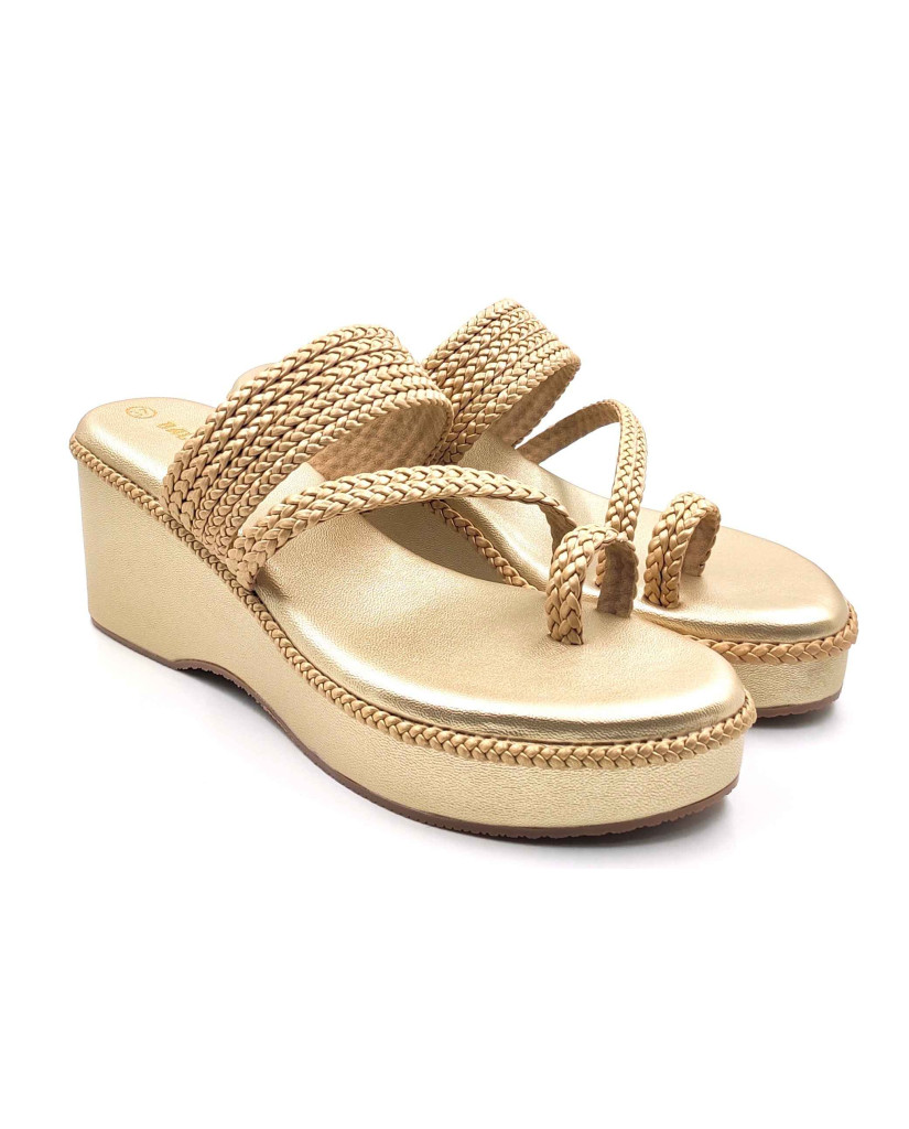 1115 Balujas Gold Wedge Heel Ladies Chappal
