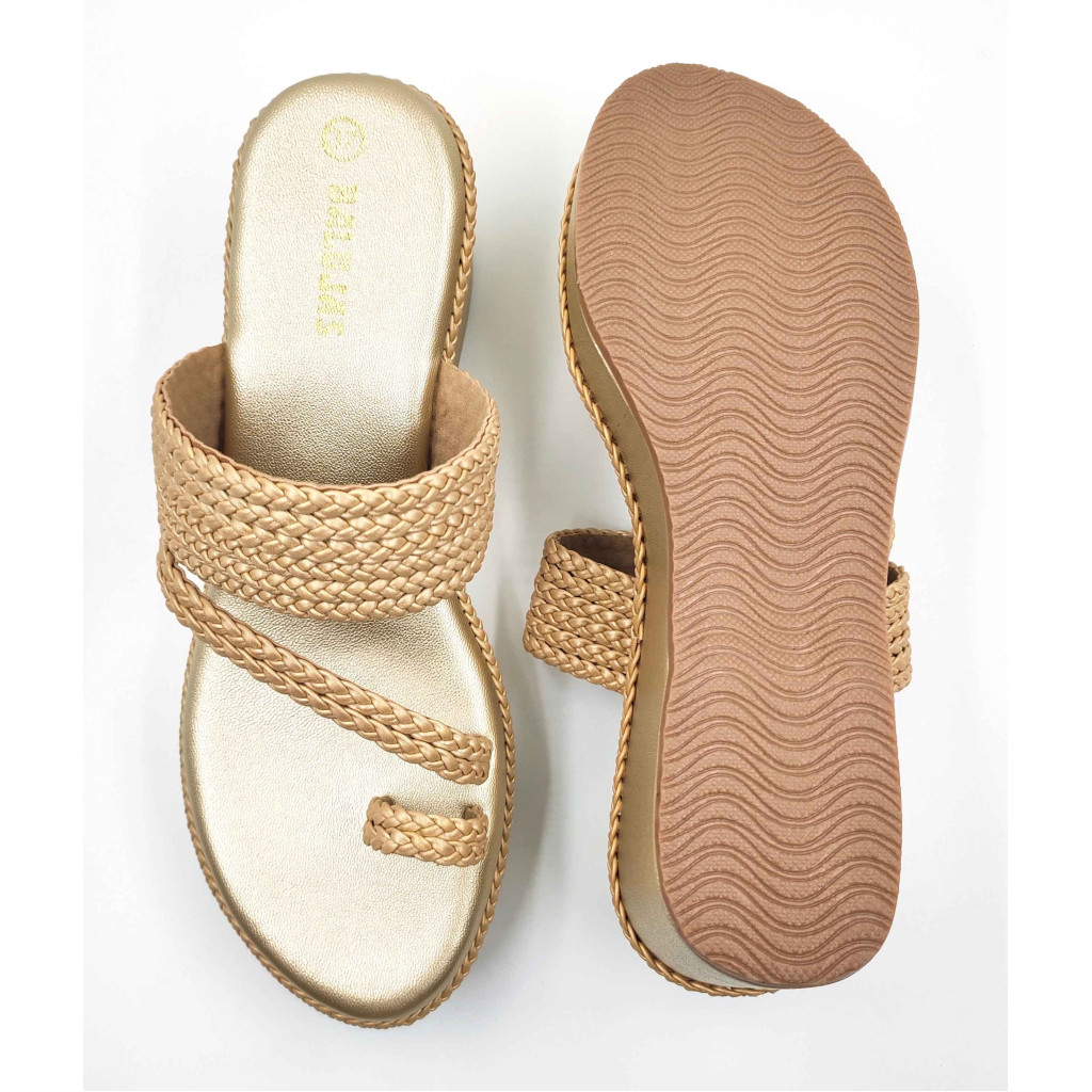 1115 Balujas Gold Wedge Heel Ladies Chappal