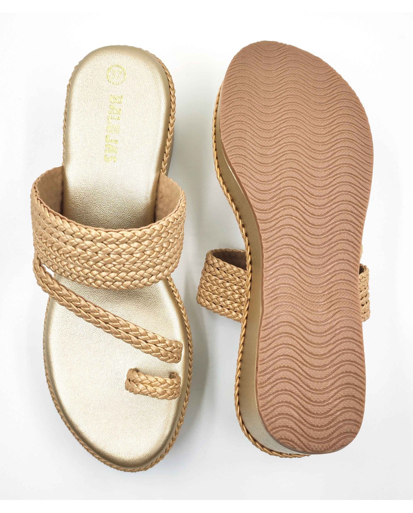 1115 Balujas Gold Wedge Heel Ladies Chappal