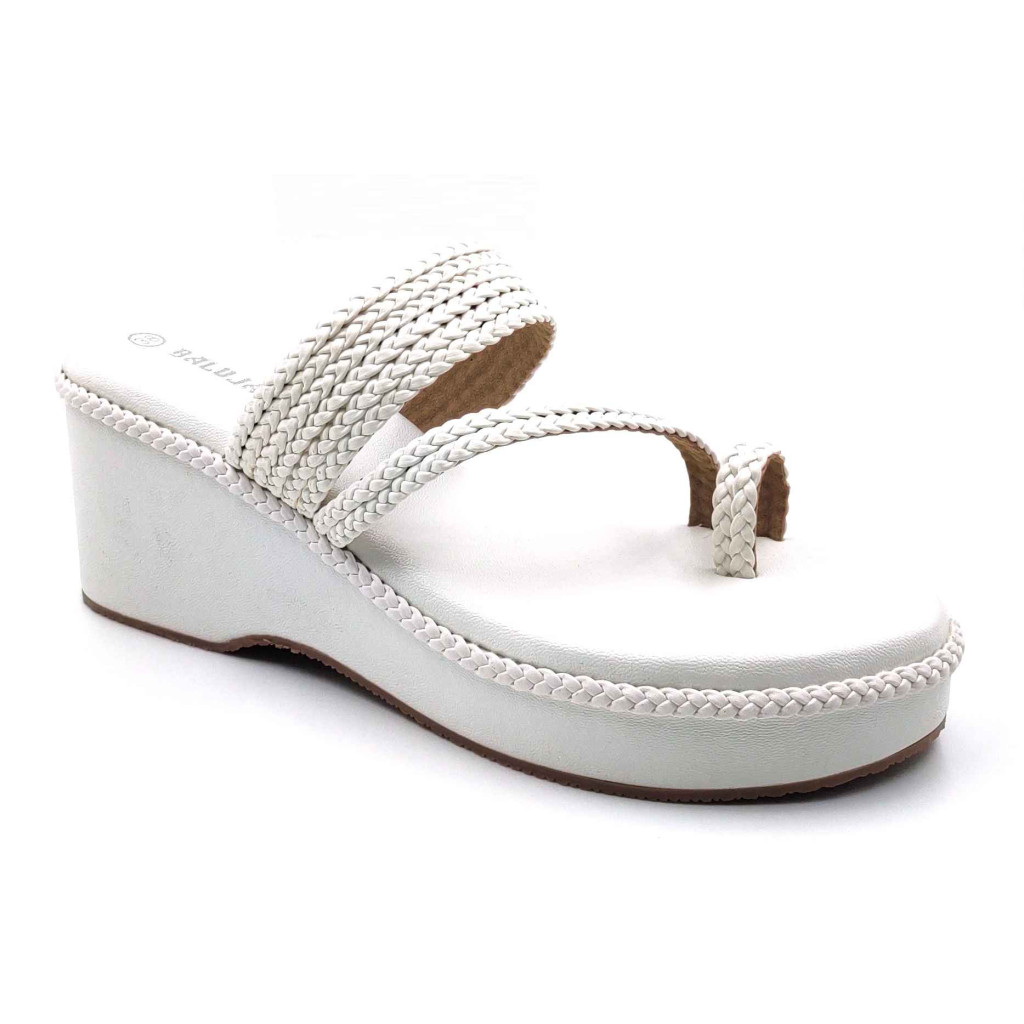 1115 Balujas White Wedge Heel Ladies Chappal