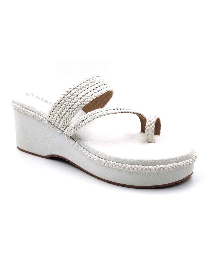 1115 Balujas White Wedge Heel Ladies Chappal