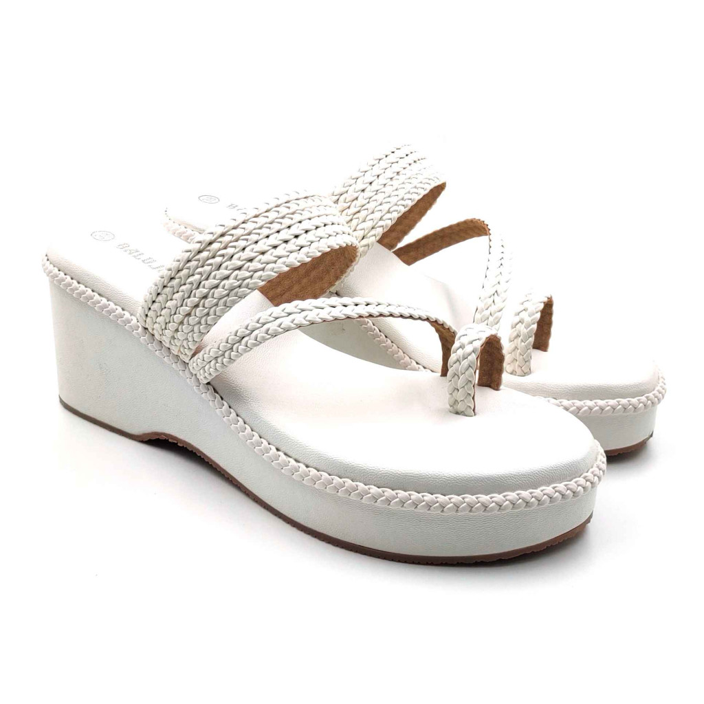 1115 Balujas White Wedge Heel Ladies Chappal