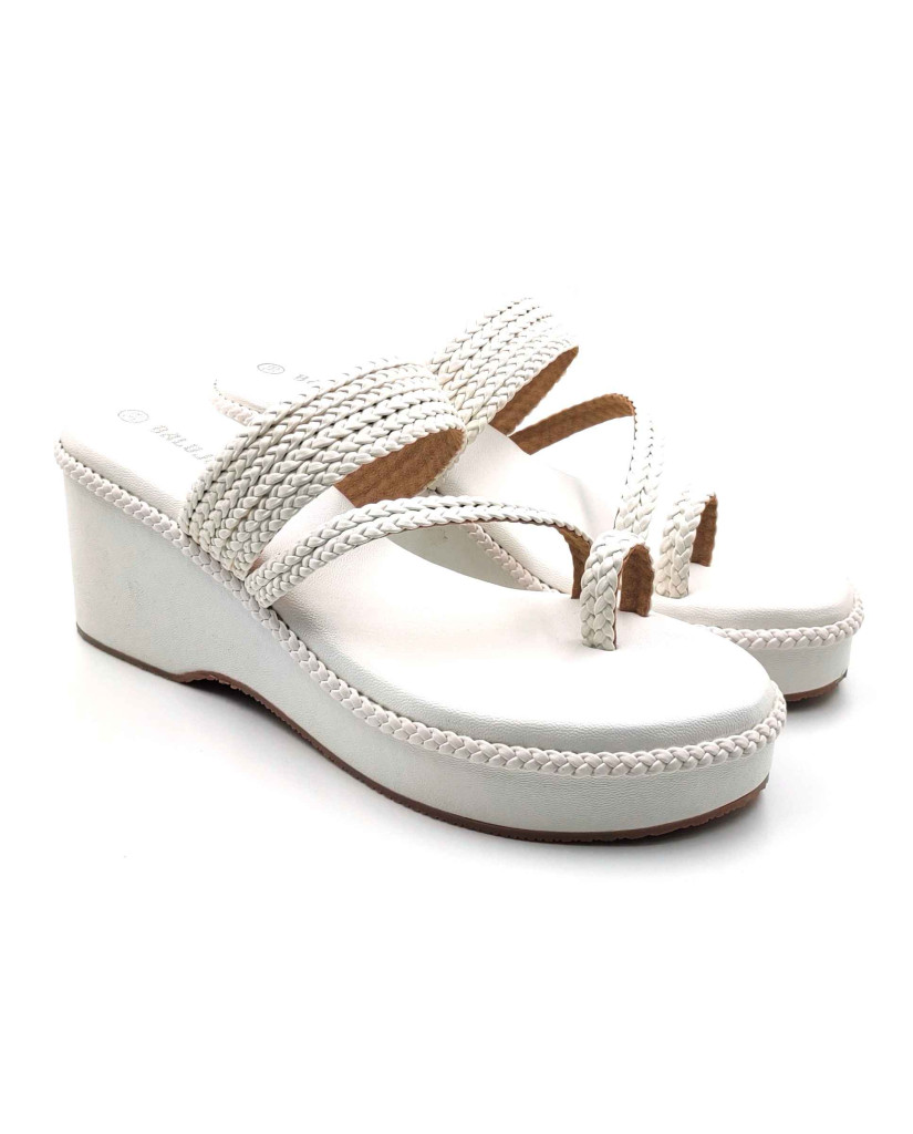 1115 Balujas White Wedge Heel Ladies Chappal