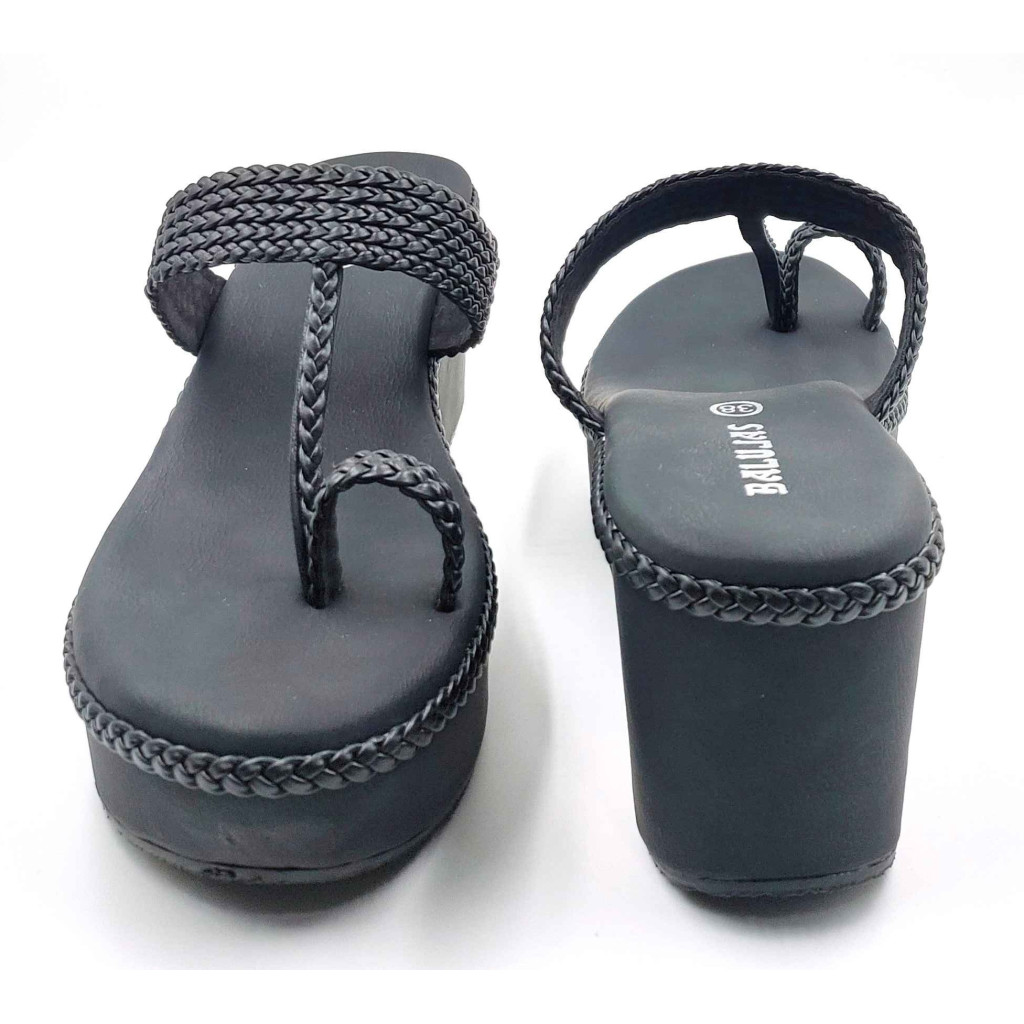 1117 Balujas Women Black Wedge Heel Kolhapuri Chappal