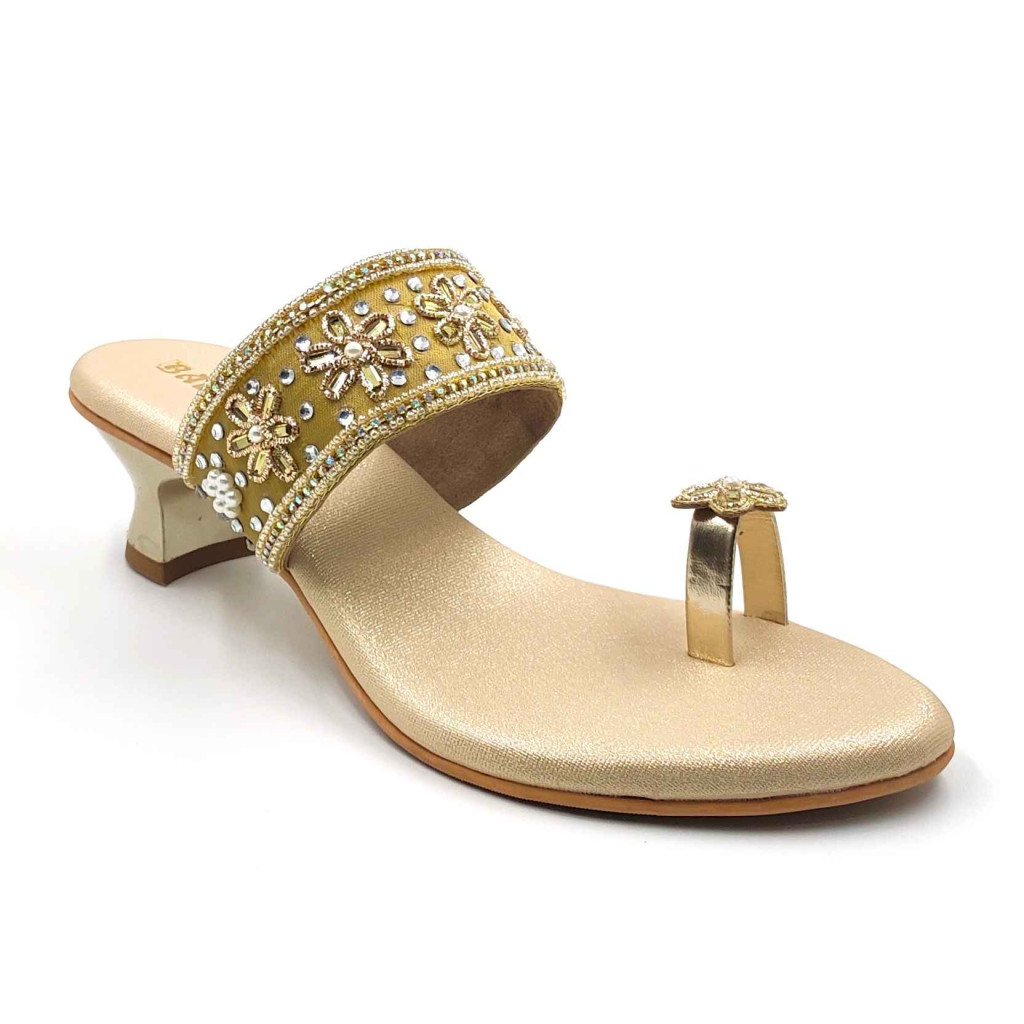 11628 Balujas Women Gold Block Heel Chappal 11628 Balujas Women Gold Block Heel Chappal