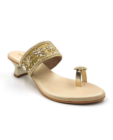 11628 Balujas Women Gold Block Heel Chappal