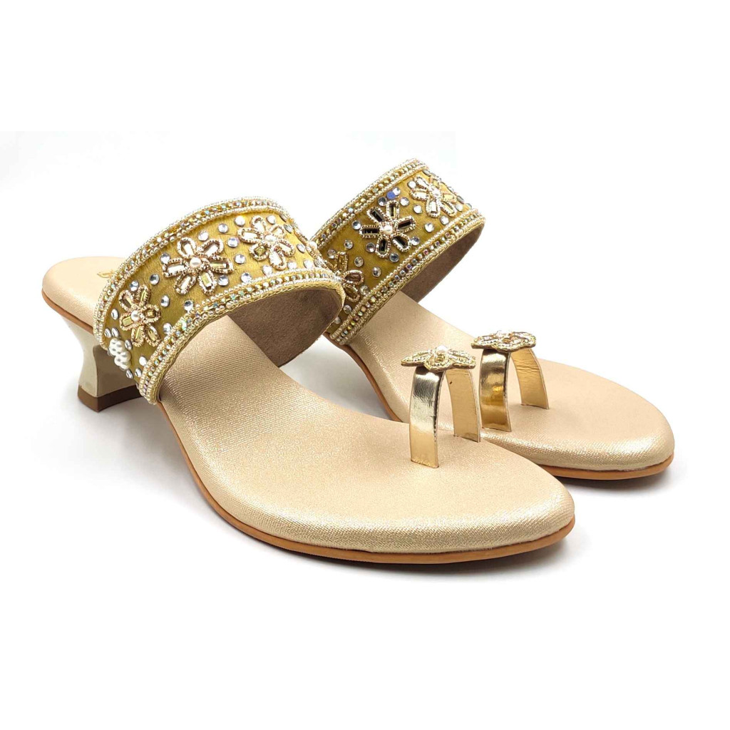 11628 Balujas Women Gold Block Heel Chappal 11628 Balujas Women Gold Block Heel Chappal