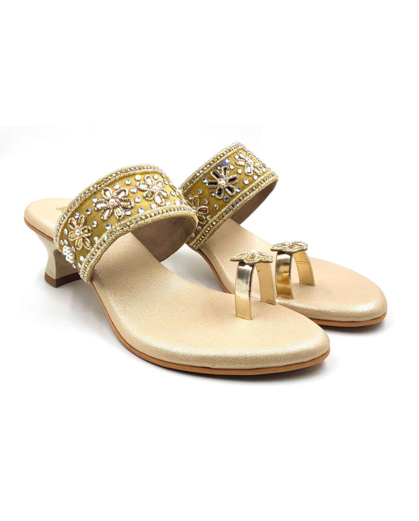 11628 Balujas Women Gold Block Heel Chappal