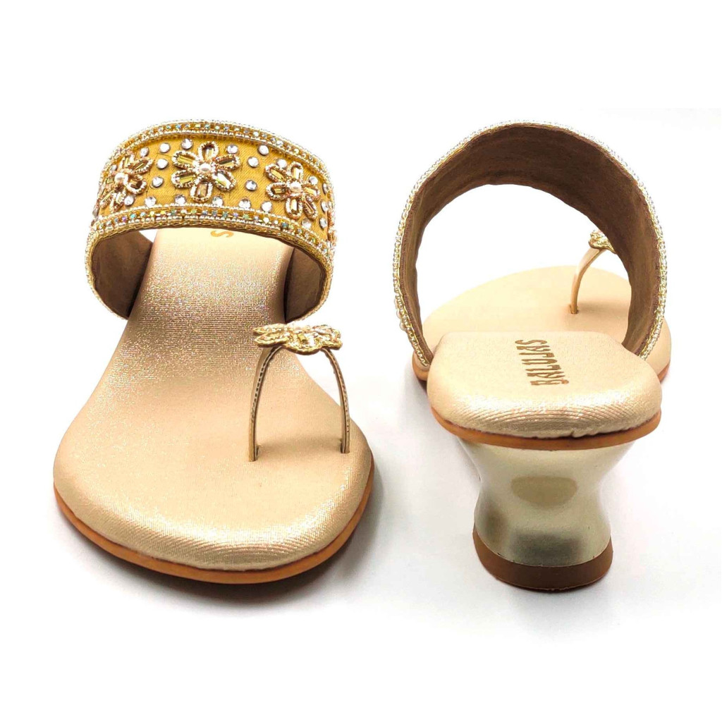 11628 Balujas Women Gold Block Heel Chappal 11628 Balujas Women Gold Block Heel Chappal