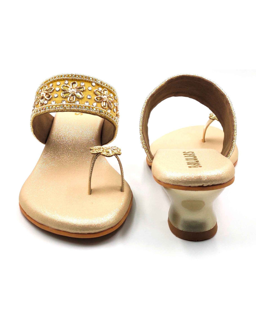 11628 Balujas Women Gold Block Heel Chappal