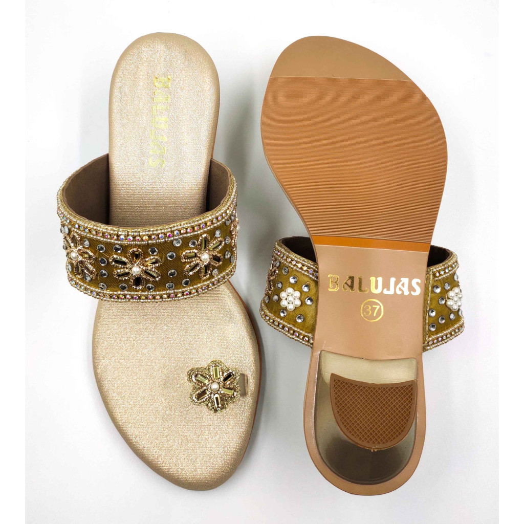 11628 Balujas Women Gold Block Heel Chappal 11628 Balujas Women Gold Block Heel Chappal