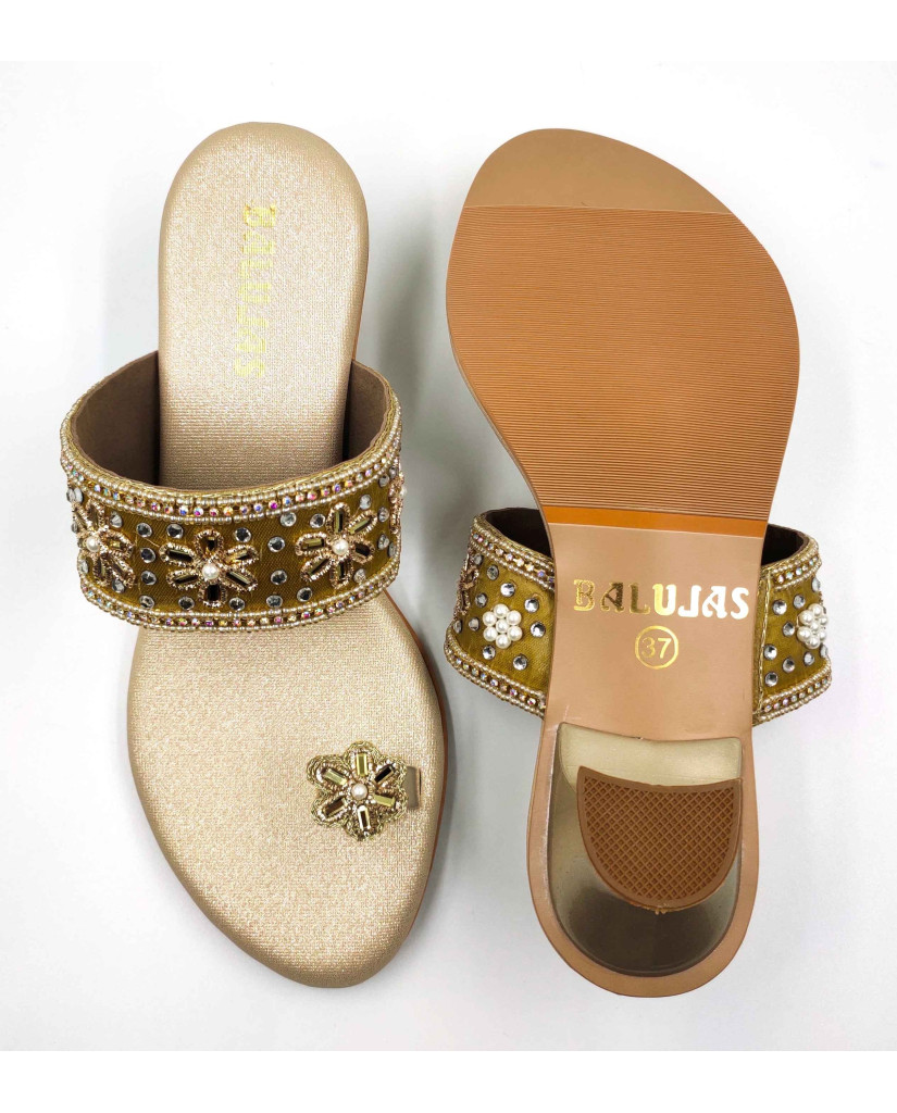 11628 Balujas Women Gold Block Heel Chappal
