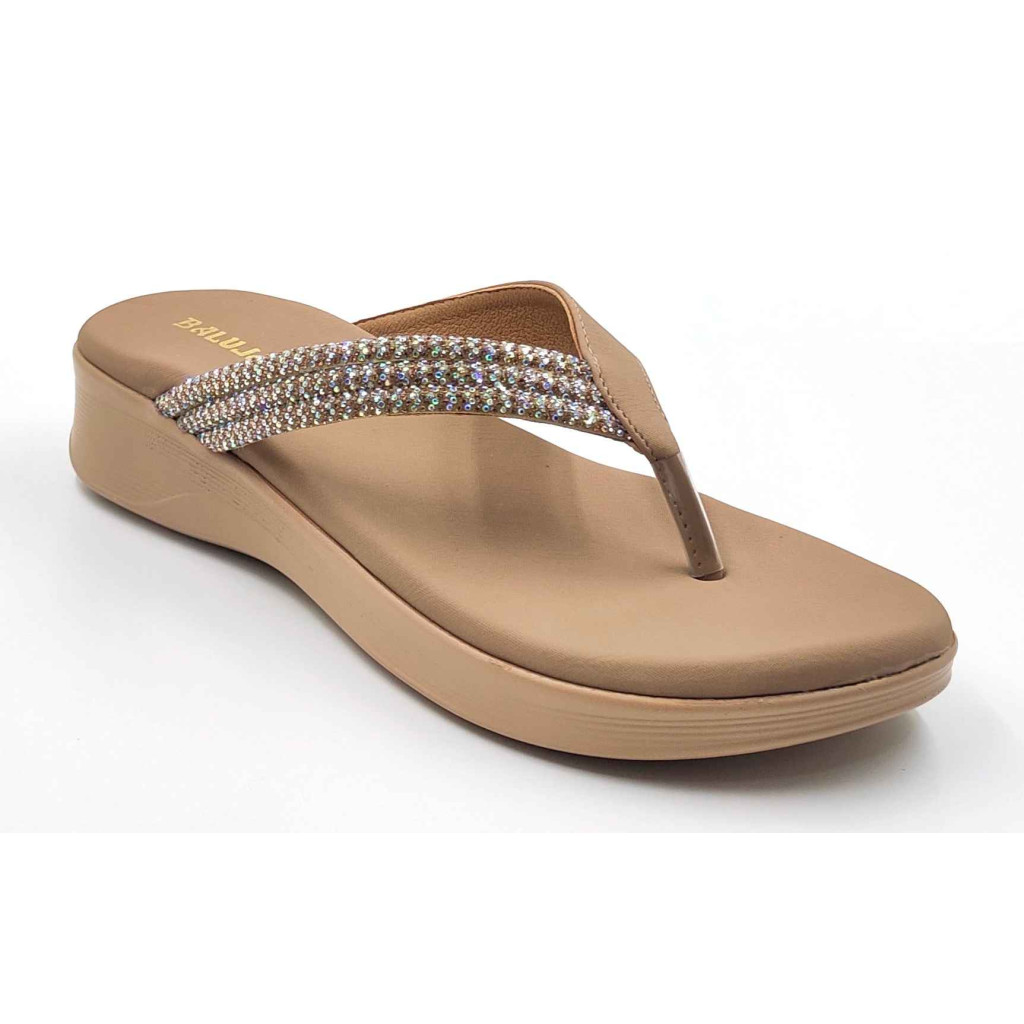 11953: Balujas Beige Wedge Heel Embellishment Slippers