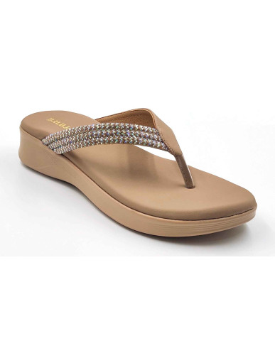 11953: Balujas Beige Wedge Heel Embellishment Slippers