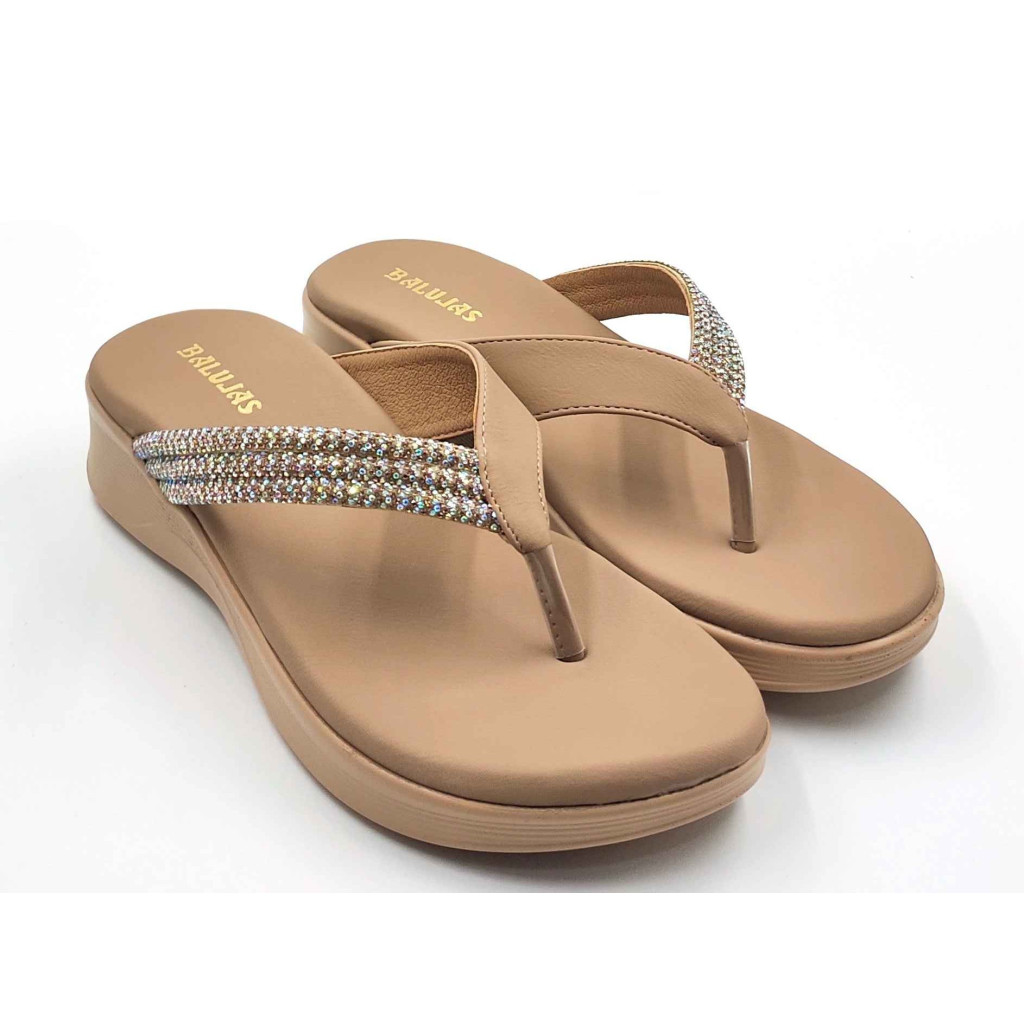 11953: Balujas Beige Wedge Heel Embellishment Slippers