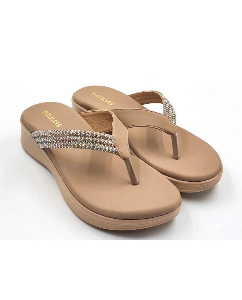 11953: Balujas Beige Wedge Heel Embellishment Slippers