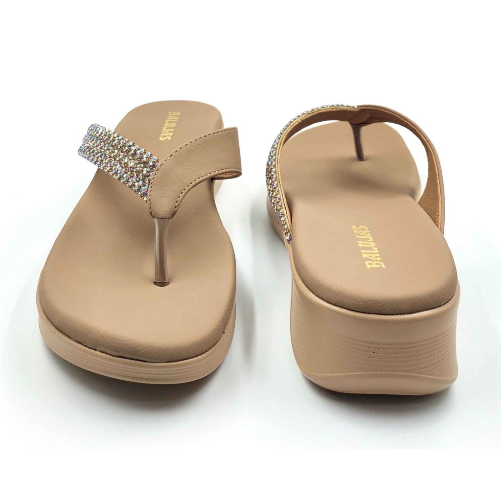 11953: Balujas Beige Wedge Heel Embellishment Slippers