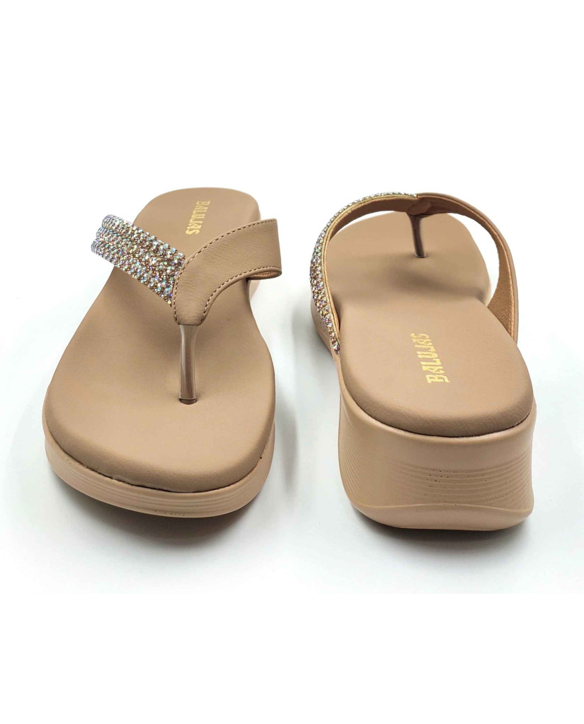 11953: Balujas Beige Wedge Heel Embellishment Slippers