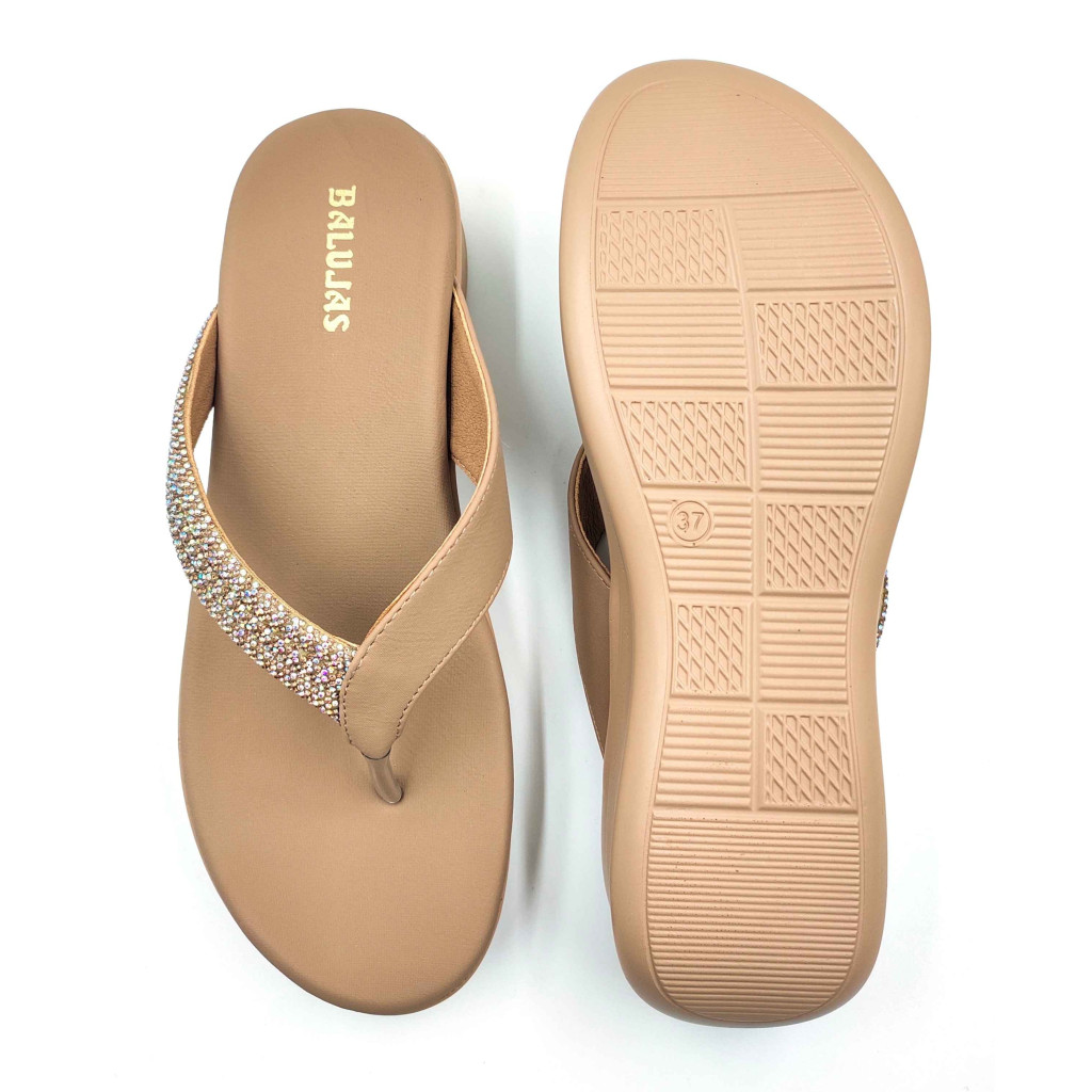 11953: Balujas Beige Wedge Heel Embellishment Slippers