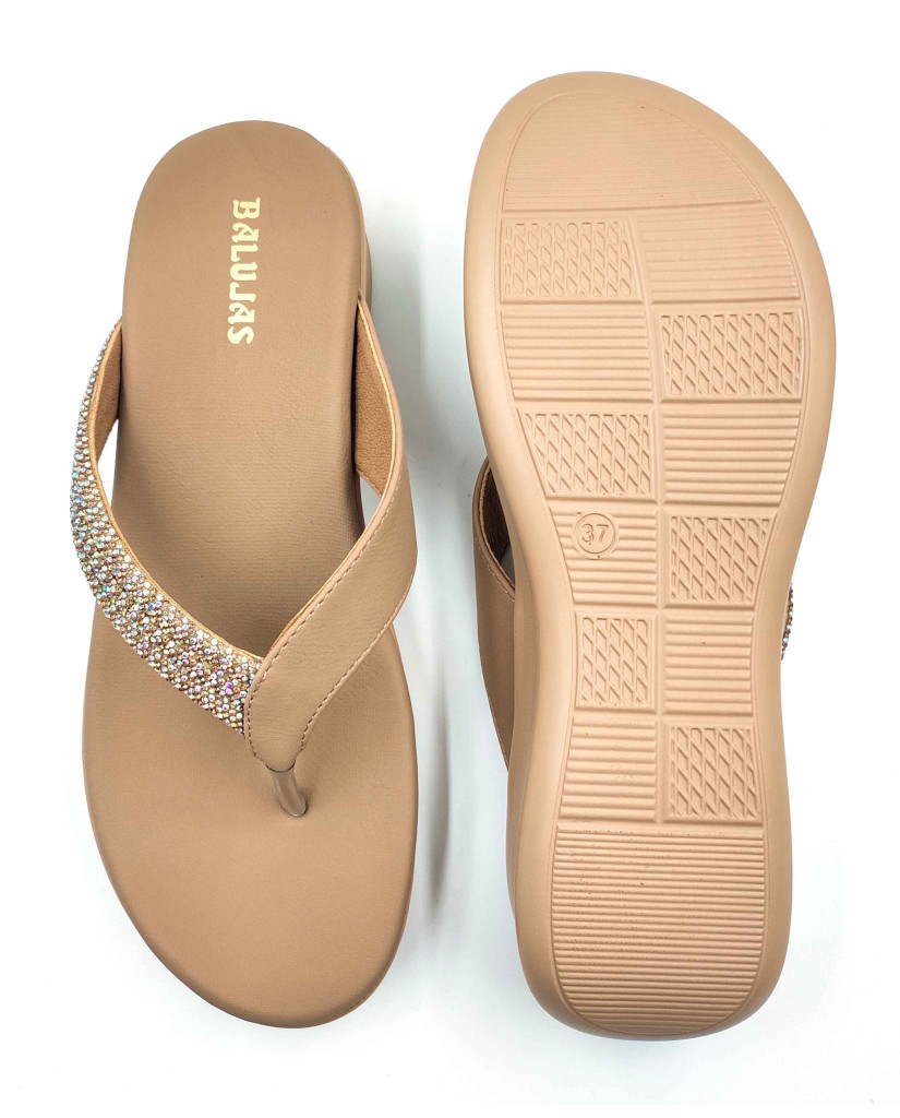 11953: Balujas Beige Wedge Heel Embellishment Slippers