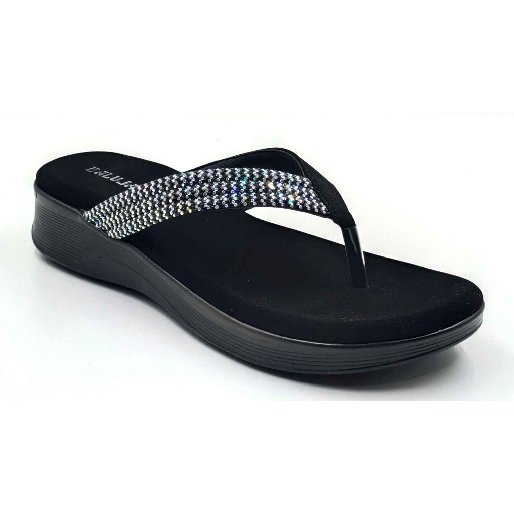 11953: Balujas Black Wedge Heel Embellishment Slippers
