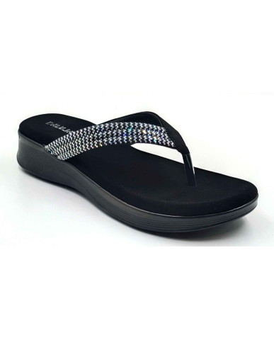 11953: Balujas Black Wedge Heel Embellishment Slippers