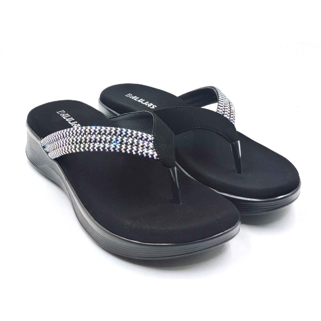 11953: Balujas Black Wedge Heel Embellishment Slippers
