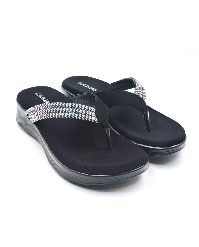 11953: Balujas Black Wedge Heel Embellishment Slippers