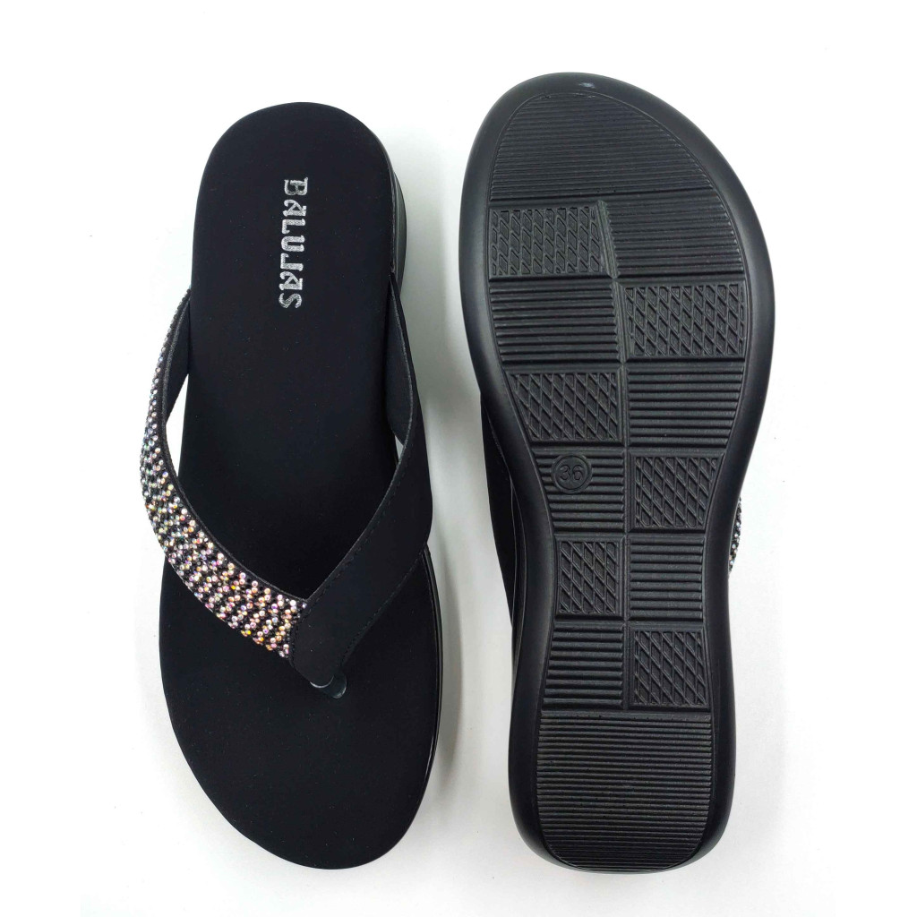 11953: Balujas Black Wedge Heel Embellishment Slippers