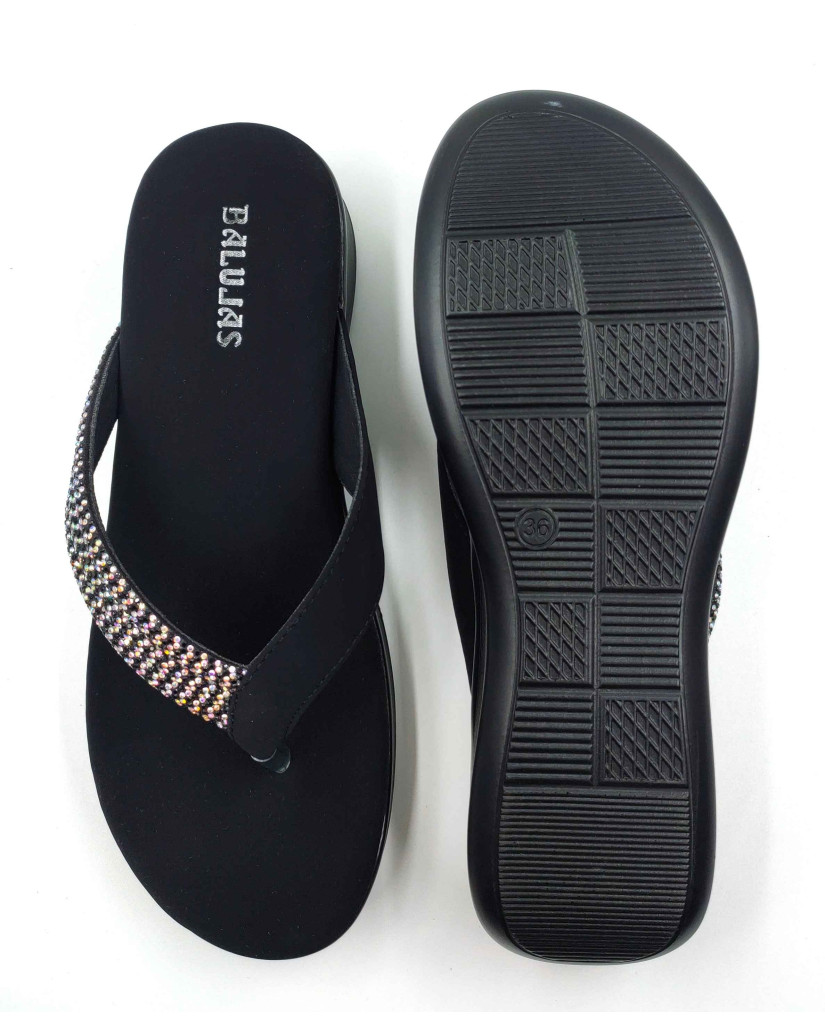 11953: Balujas Black Wedge Heel Embellishment Slippers