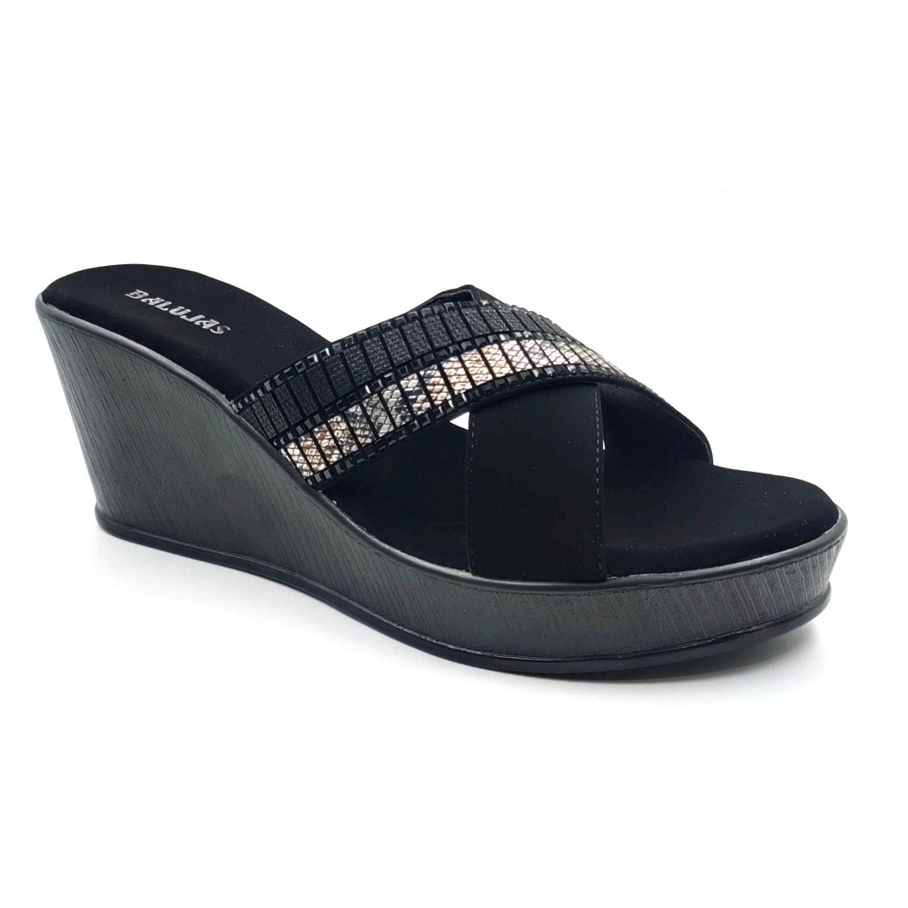 11964 Balujas Black Wedge Heel Ladies Slippers