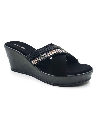11964 Balujas Black Wedge Heel Ladies Slippers