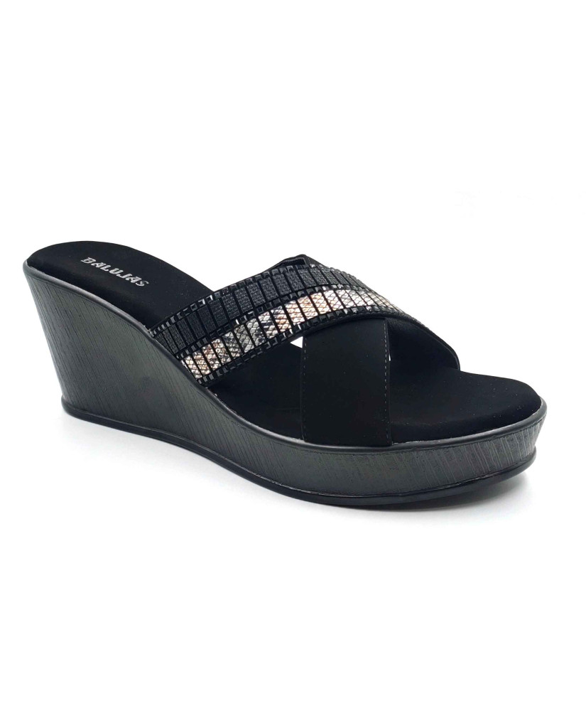 11964 Balujas Black Wedge Heel Ladies Slippers